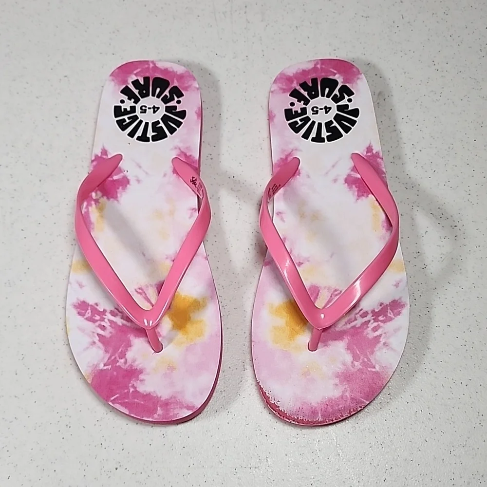 Justice Surf Sandals Flip Flops Size 4/5 - Picture 4 of 5